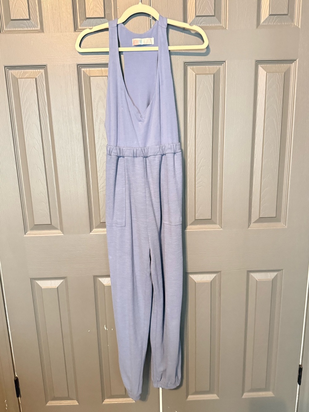 Free People Beach Lavender Halter Jumpsuit with Elastic Waist and Pockets